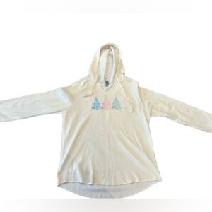 Women’s White Christmas Hoodie with Pastel Tree Design Size Extra Large